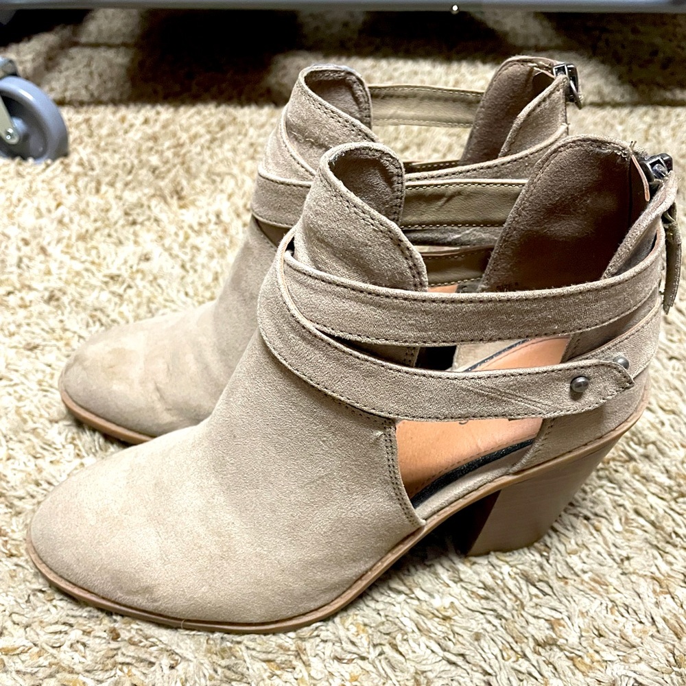 Maurices Taupe Suede Heeled Booties